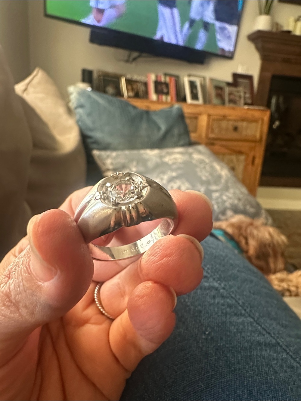 Sterling Silver Men’s Ring with Clear Center Stone